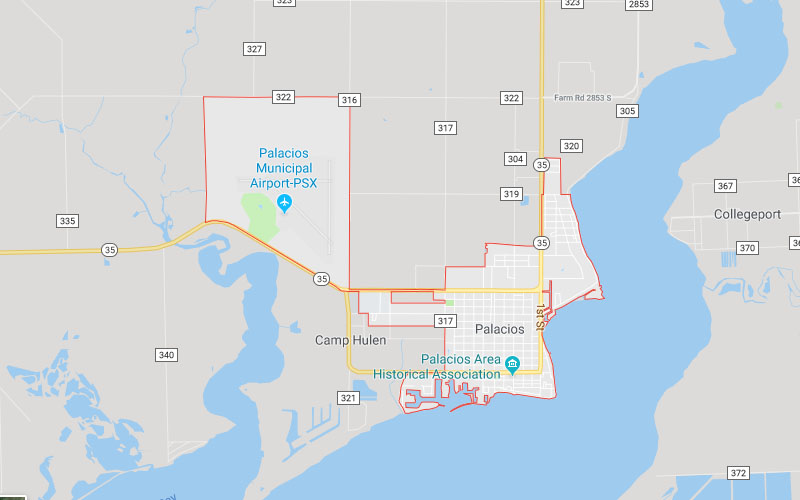 Palacios, TX Service Area Map