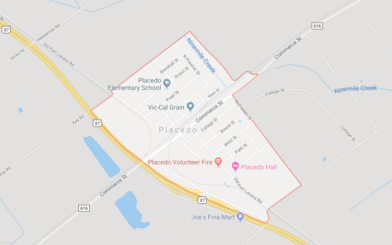 Placedo, TX Service Area Map