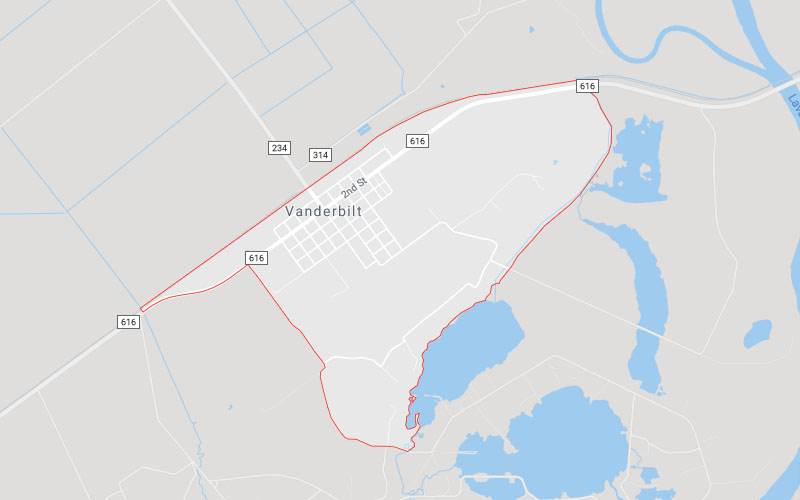 Vanderbilt, TX Service Area Map